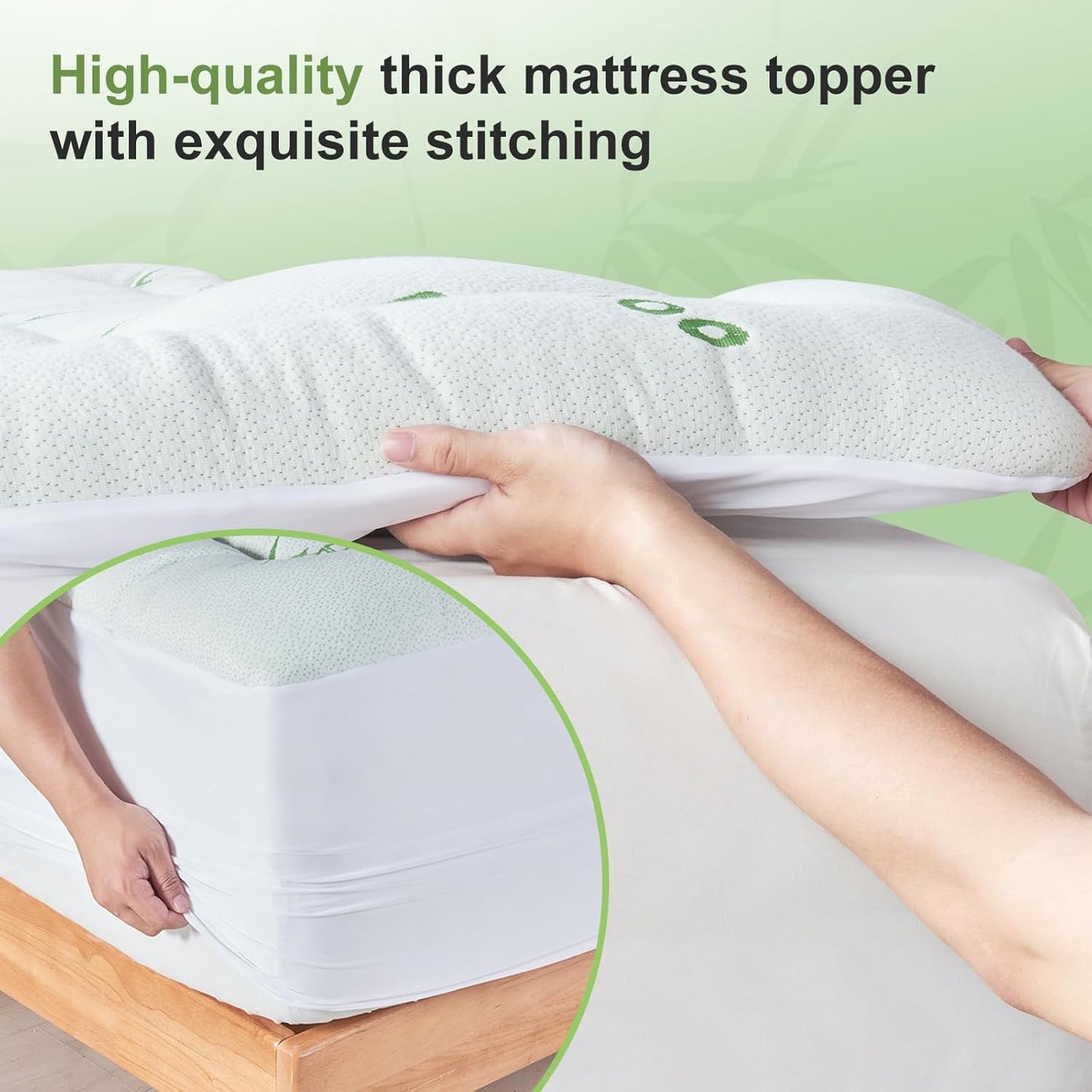 King Size Mattress Topper Viscose Derived from Bamboo, Soft Thick Pillow Top Mattress Pad Cover for Back Pain, Cooling Mattress Protector with 8-21 Inch Deep Pocket, White