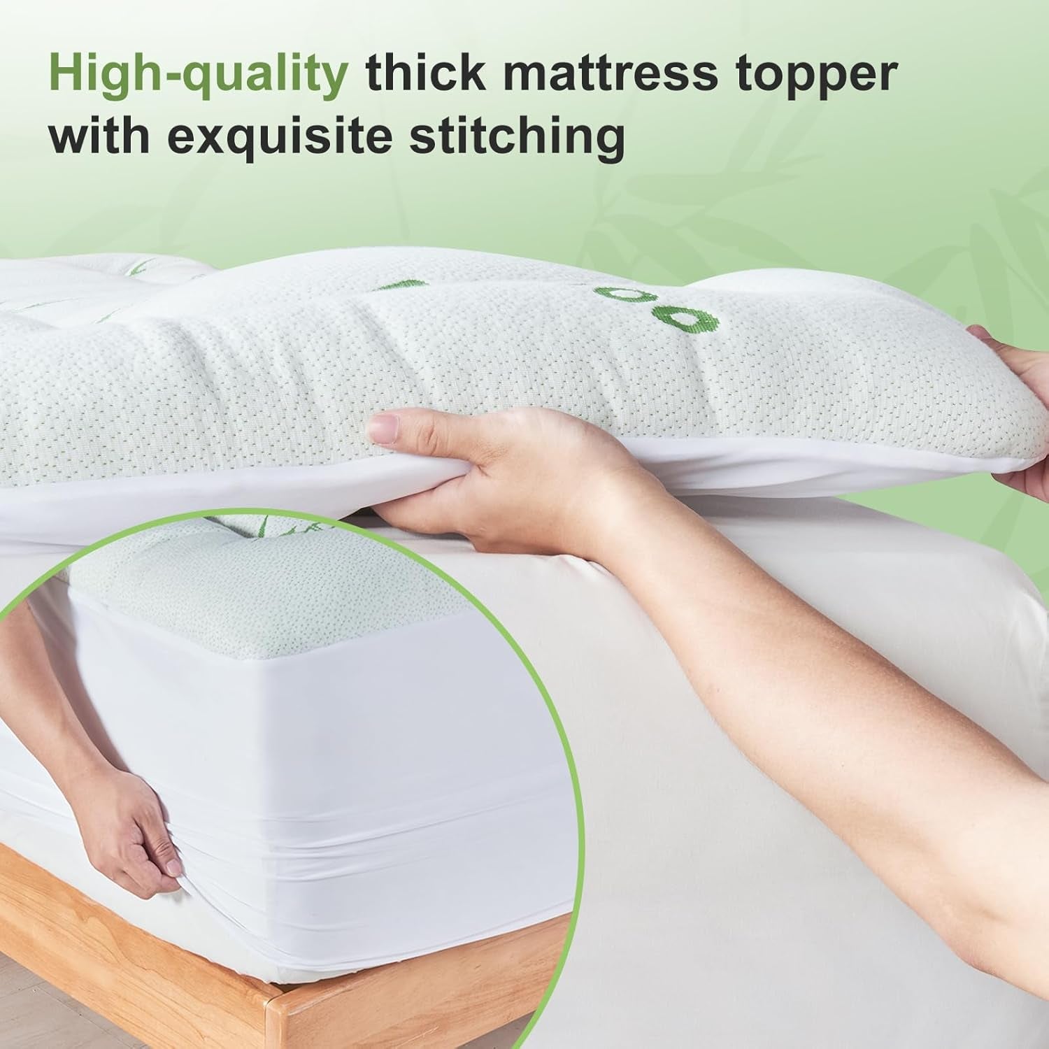 King Size Mattress Topper Viscose Derived from Bamboo, Soft Thick Pillow Top Mattress Pad Cover for Back Pain, Cooling Mattress Protector with 8-21 Inch Deep Pocket, White