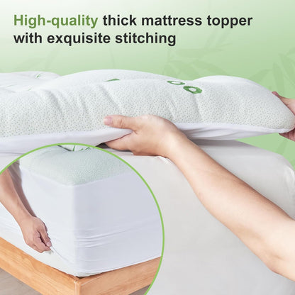 King Size Mattress Topper Viscose Derived from Bamboo, Soft Thick Pillow Top Mattress Pad Cover for Back Pain, Cooling Mattress Protector with 8-21 Inch Deep Pocket, White