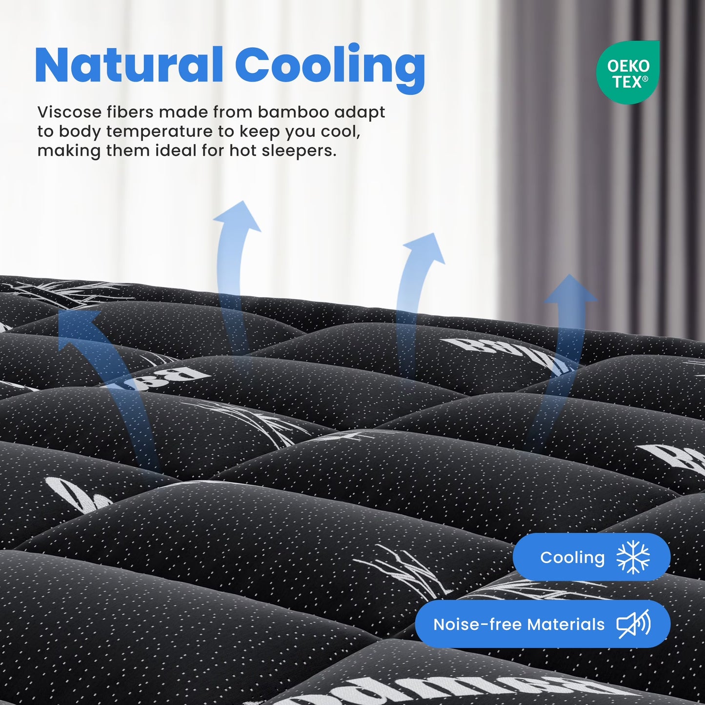 Full Mattress Protector, Thickened Mattress Pad with Bamboo Fiber Viscose Filling, Breathable, Soft, Cooling,Black, 54" X 75"