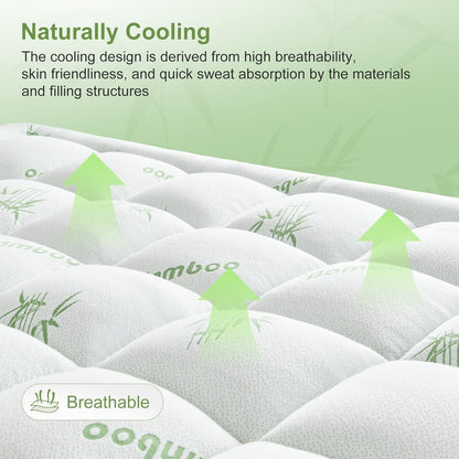 King Size Mattress Topper Viscose Derived from Bamboo, Soft Thick Pillow Top Mattress Pad Cover for Back Pain, Cooling Mattress Protector with 8-21 Inch Deep Pocket, White