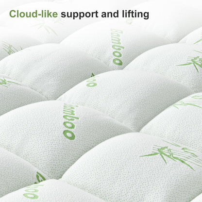King Size Mattress Topper Viscose Derived from Bamboo, Soft Thick Pillow Top Mattress Pad Cover for Back Pain, Cooling Mattress Protector with 8-21 Inch Deep Pocket, White