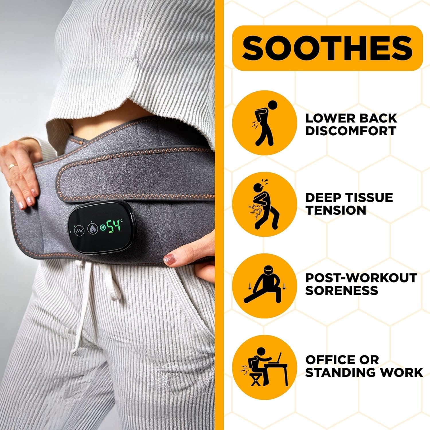 Hatch Belt™ Triple Therapy Red Light Belt – Portable Heating Pad & Deep Tissue Back Massager with Heat, Infrared Light & Vibration – Wearable Lumbar Brace for Lower Back Support