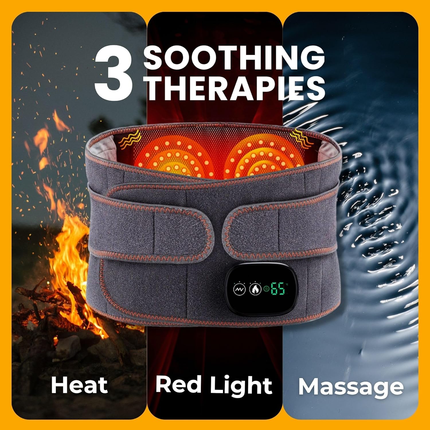 Hatch Belt™ Triple Therapy Red Light Belt – Portable Heating Pad & Deep Tissue Back Massager with Heat, Infrared Light & Vibration – Wearable Lumbar Brace for Lower Back Support