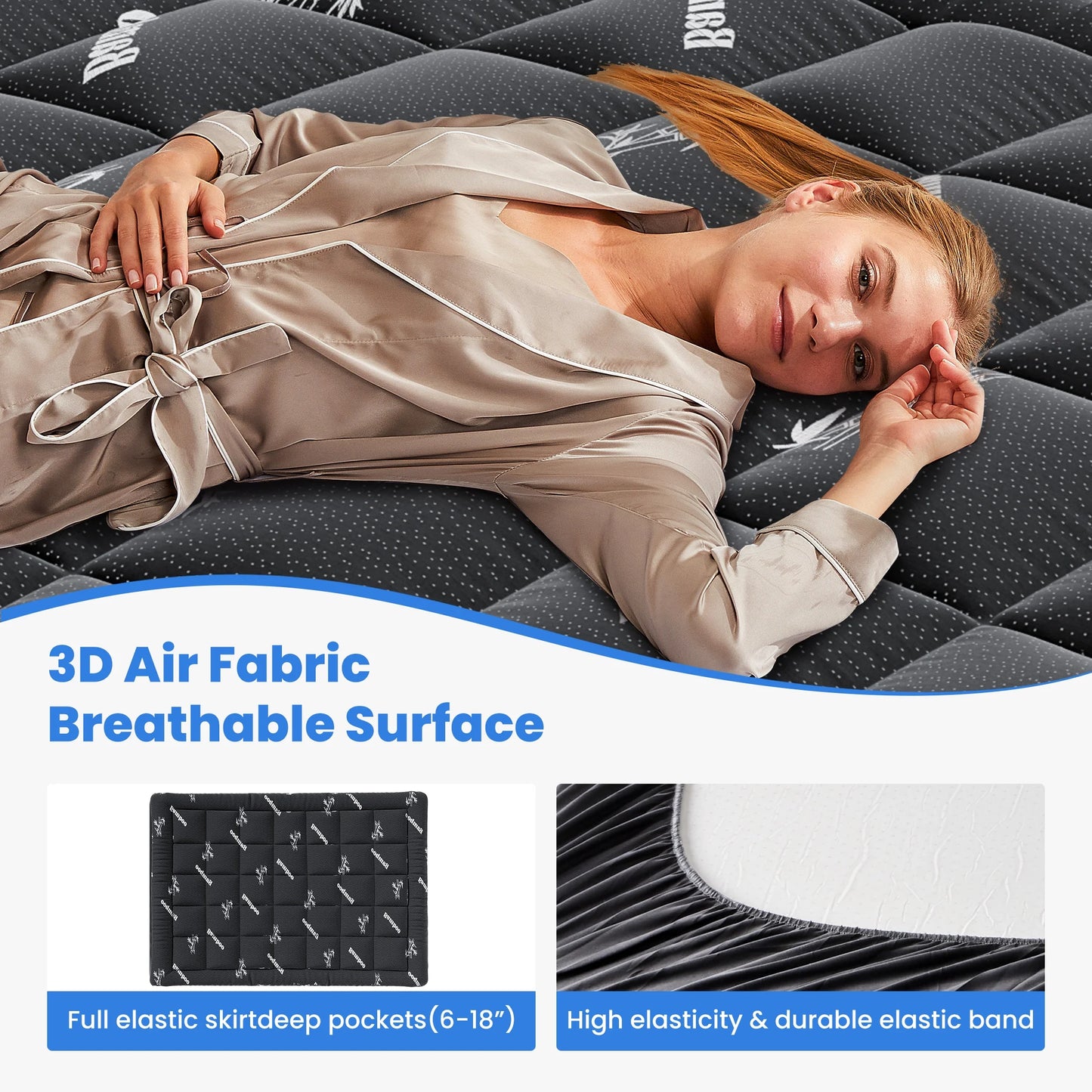 Full Mattress Protector, Thickened Mattress Pad with Bamboo Fiber Viscose Filling, Breathable, Soft, Cooling,Black, 54" X 75"