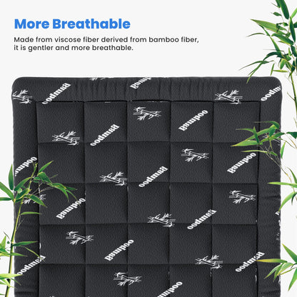 Full Mattress Protector, Thickened Mattress Pad with Bamboo Fiber Viscose Filling, Breathable, Soft, Cooling,Black, 54" X 75"